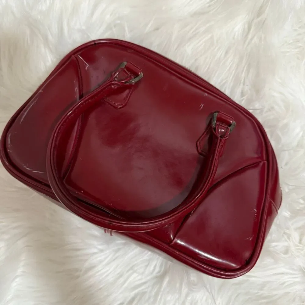 Vintage Nine West Red Patent Bag Shoulder Purse Small Bowler Zipper
